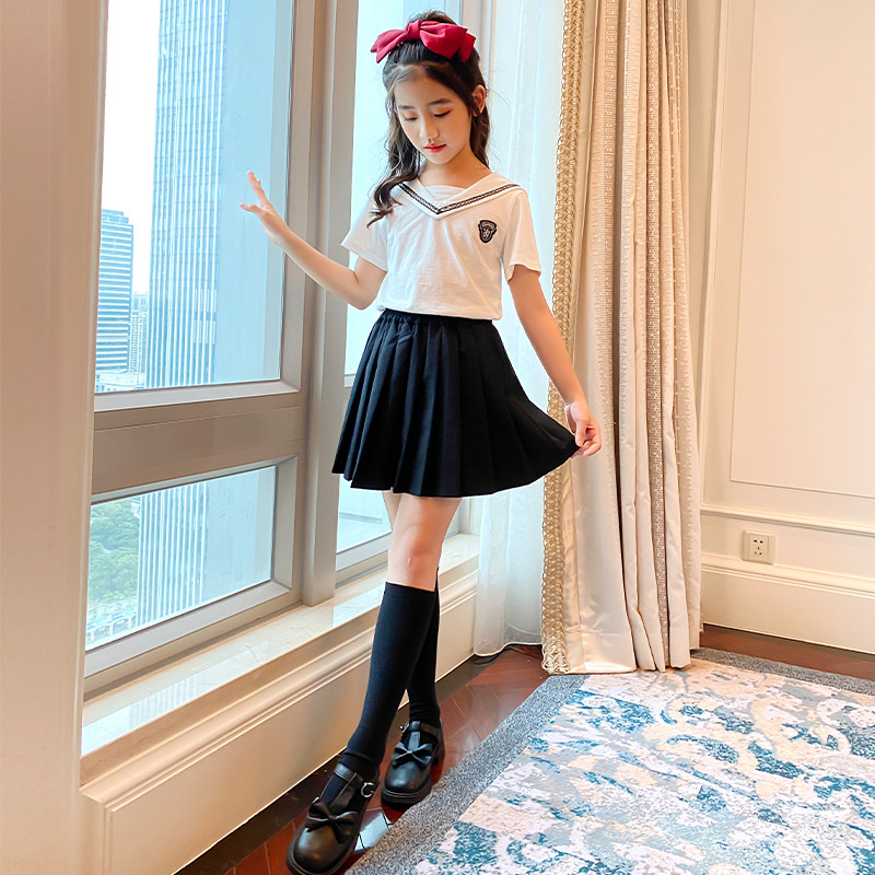 jk洋气小女孩百褶12岁大童制服裙图片