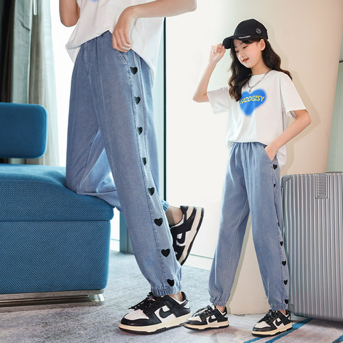 女童夏天防蚊天丝牛仔裤