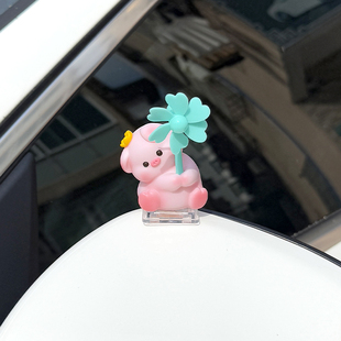 车载歪头风车动物摆件汽车电动装 饰品卡通可爱车外后视镜猪猪摆件
