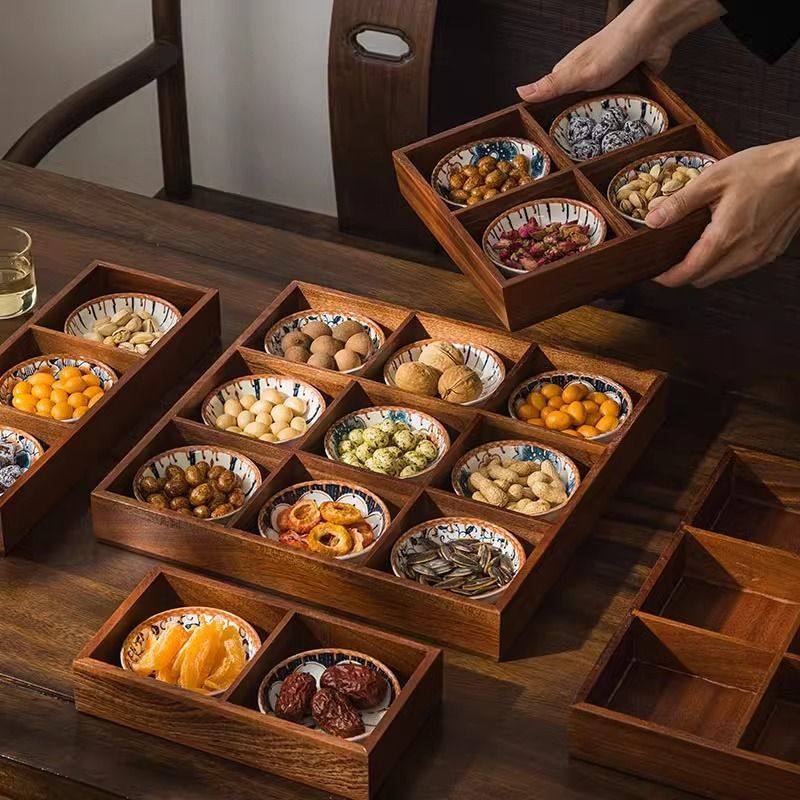九宫格干果盘水果零食盘客厅围炉家用点心木质托盘分格盘火锅拼盘,餐饮具,餐用托盘,淘宝优惠券,粉丝福利购,淘宝优惠卷