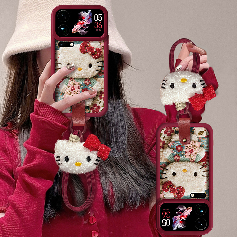 适用小米天眼羊皮碎花kt猫手机壳