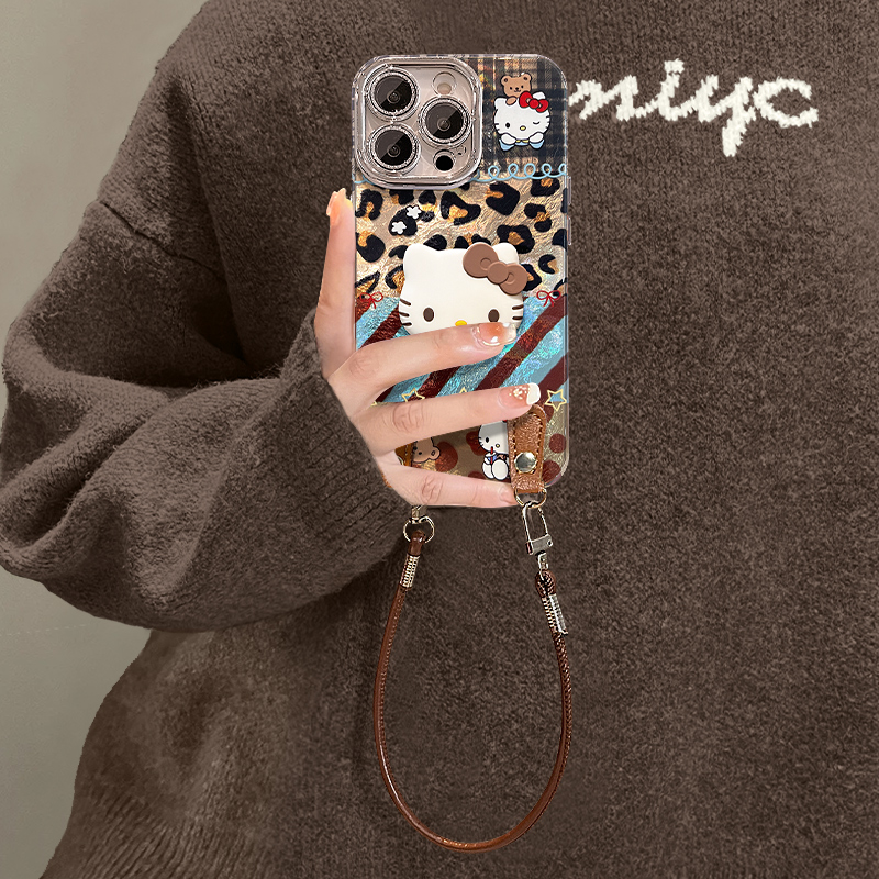 适用苹果16冰川纹豹纹kt猫手机壳