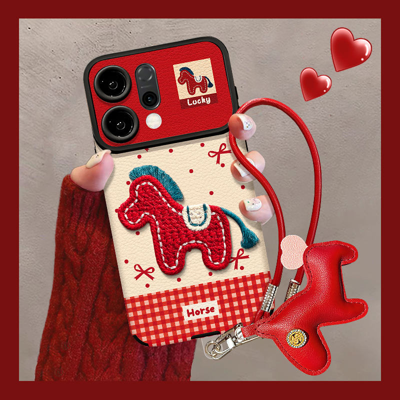 适用reno14大视窗刺绣小马手机壳
