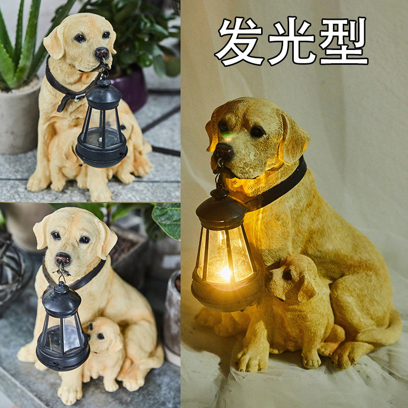 花园庭院装饰户外太阳能灯仿真树脂小狗摆件客厅装饰可爱动物狗狗
