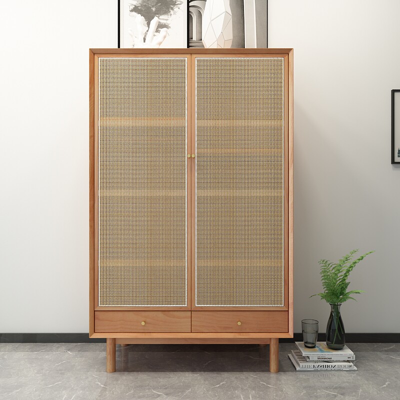 四季衣柜北欧简约藤编衣柜日式实木衣橱藤编双门组合衣柜收纳柜