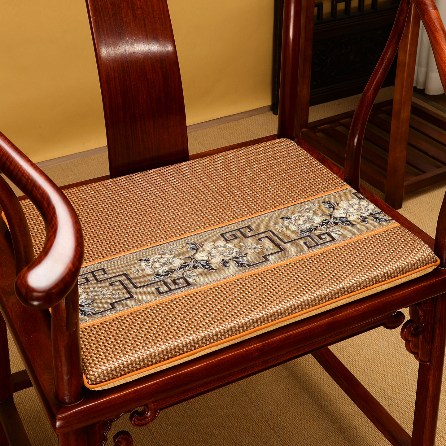 透气冰藤坐垫夏季中式椅子垫乳胶坐垫凉感夏天圈椅实木椅坐垫防滑