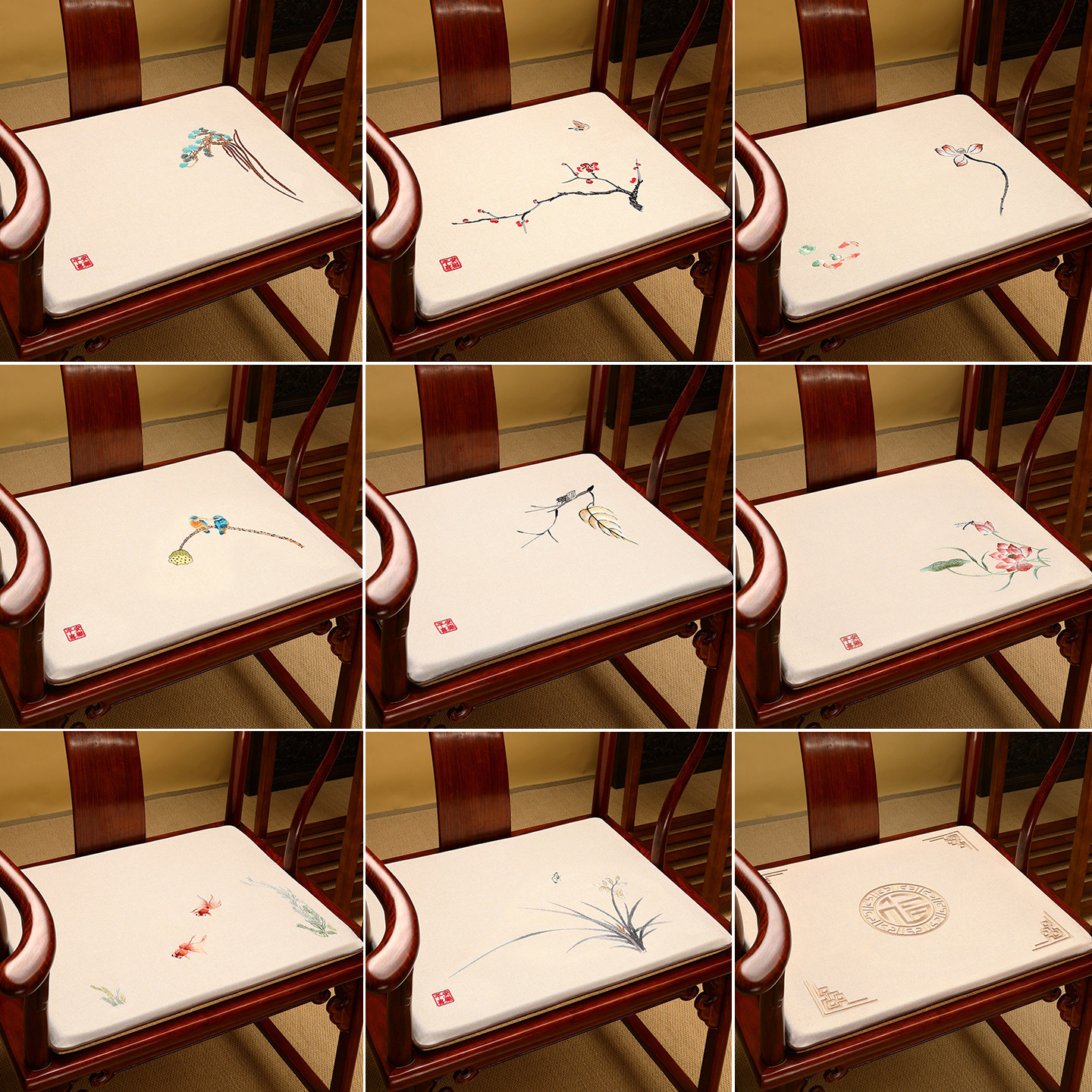 新款防滑中式茶椅子坐垫定制可拆洗实木椅子垫高密度海绵圈椅垫子