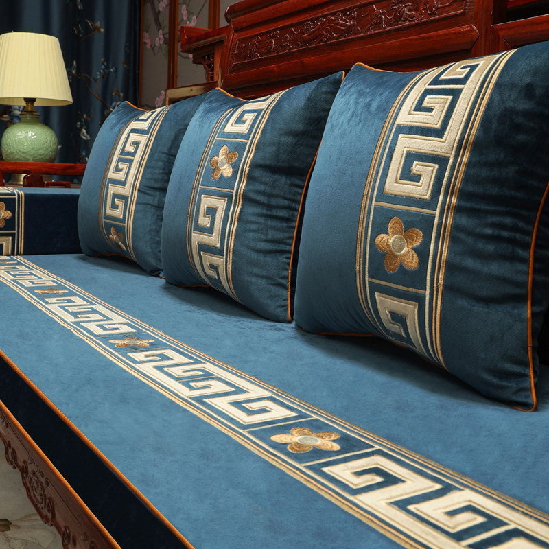 新中式红木沙发坐垫套冬季实木家具高档绒布海绵防滑垫罗汉床垫子