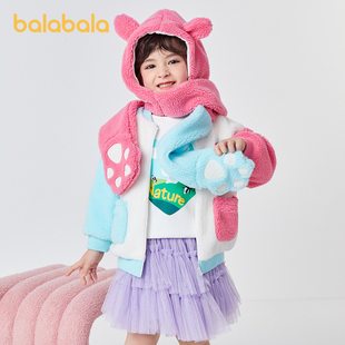 巴拉巴童装女童外套儿童夹克秋冬新款小童宝宝男宝带帽造型潮