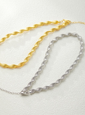 ADHORA意大利18K金工艺S925银硬扭疏波浪超重工个性时尚项链手链