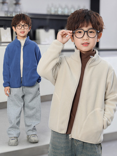 男童外套春秋款早秋薄绒儿童摇粒绒内胆秋冬装女童中大童抓绒上衣