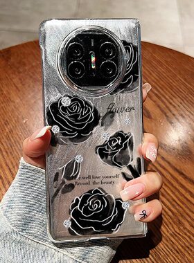 适用于华为matex5典藏版手机壳女款网红时尚奢华羽纱黑色玫瑰x6折叠屏保护套x7全包防摔创意个性小众潮超薄