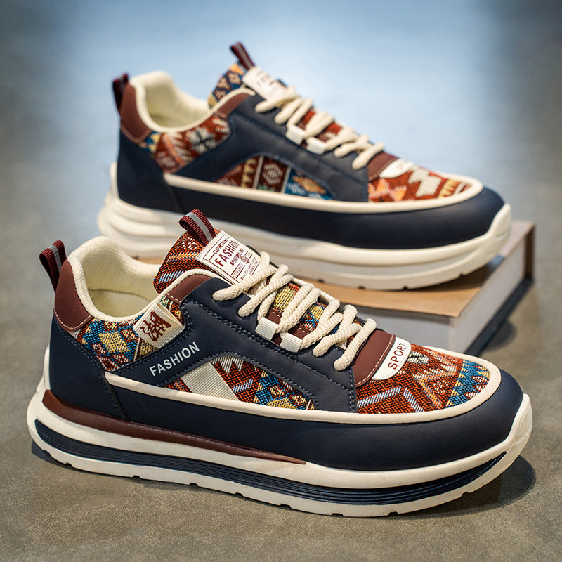 男鞋夏季2025新款透气刺绣鞋子男潮流百搭厚底运动鞋休闲老爹潮鞋