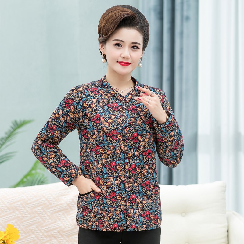 秋冬季新款妈妈装小棉袄立碎花棉服加厚加棉休闲百搭中老年女装.