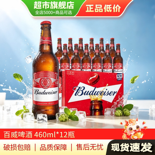 清仓特惠 百威啤酒经典玻璃瓶460ml*12瓶装啤酒饮品旗舰店正品MY
