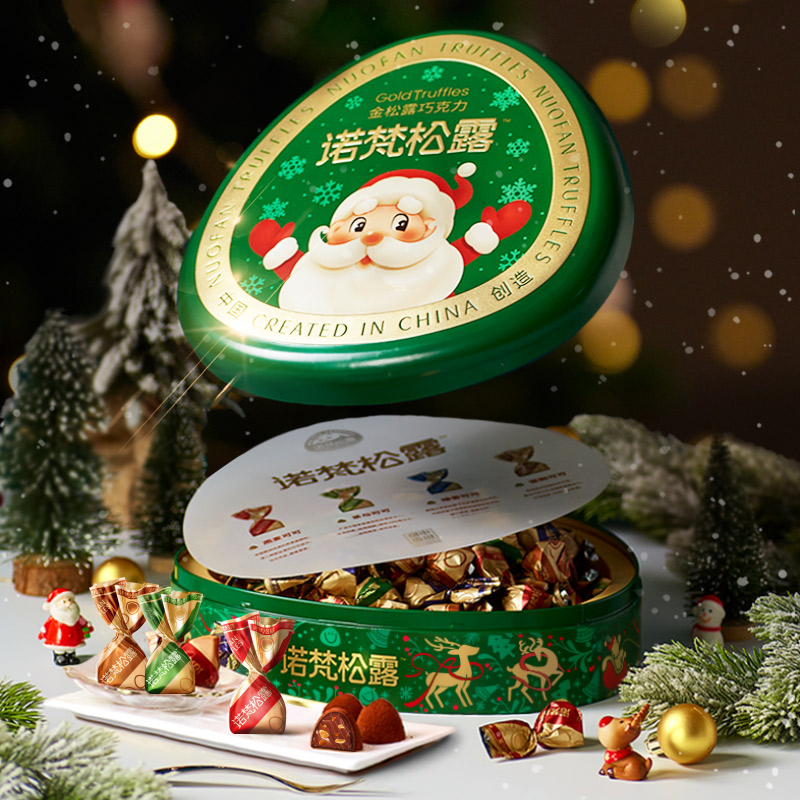 诺梵圣诞松露巧克力礼盒精装铁盒装 500g【kl】