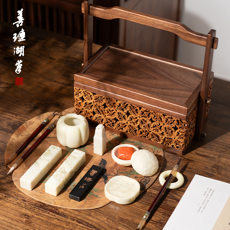 善琏湖笔文房四宝套装天然玉石