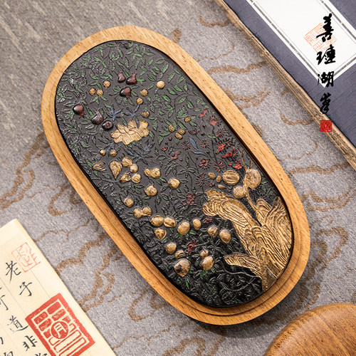 善琏湖笔 春华秋实 松烟墨条工艺美术大师吴成林手作收藏级老墨块