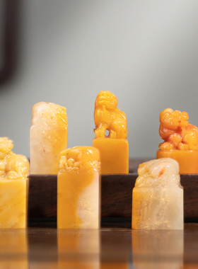 善琏湖笔 孤品印章 寿山石黄冻古兽钮石料篆刻磨盘随形方石刻定制精品硬笔章石闲章书画书法文房四宝古风礼物