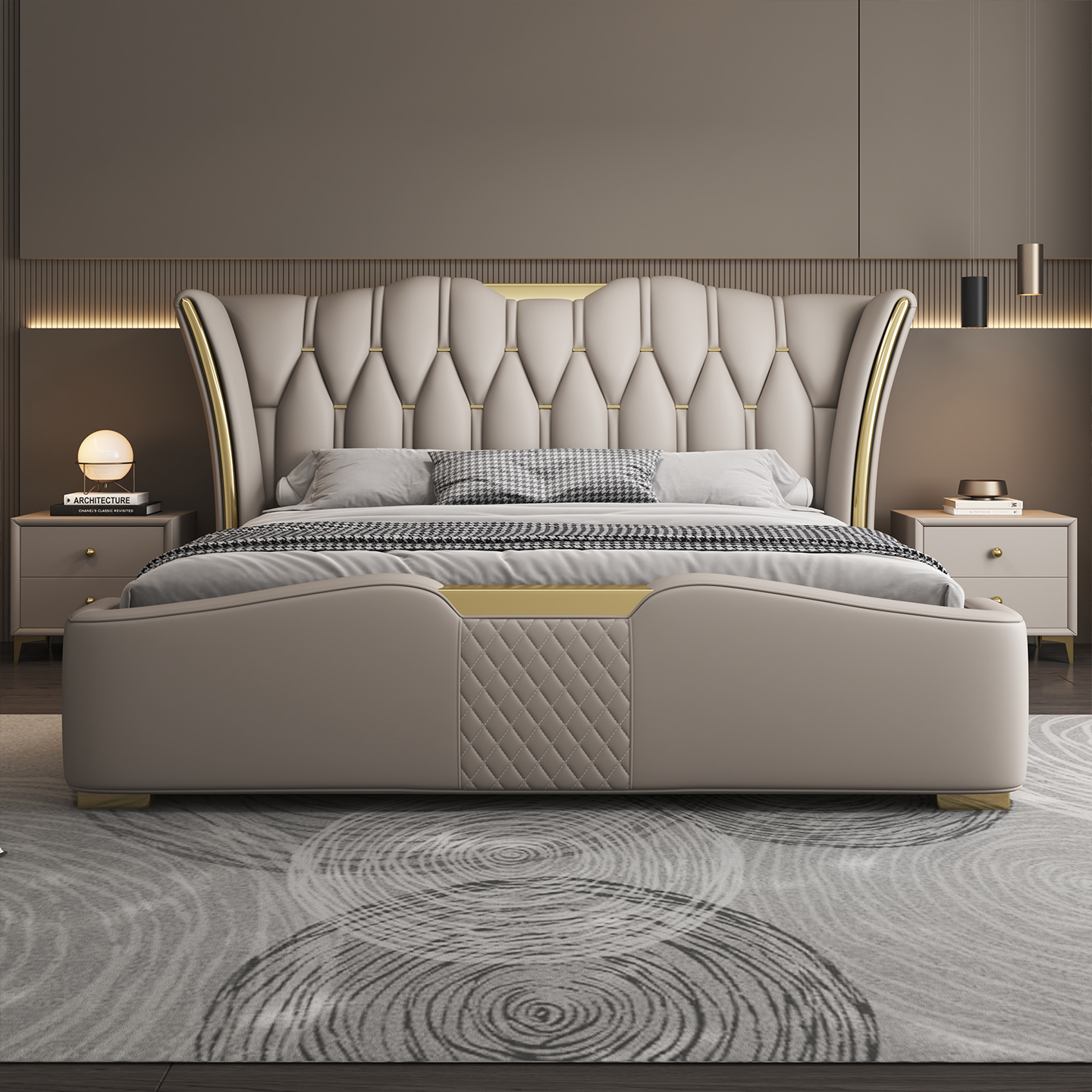 意式轻奢真皮软包床1.8米2米现代