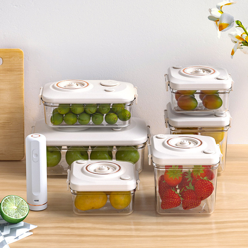 清仓电动抽真空透明密封盒食品级塑料保鲜盒冰箱水果收纳分装便当