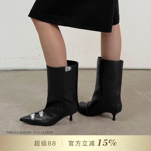 DYMONLATRY金属饰扣宽筒短靴