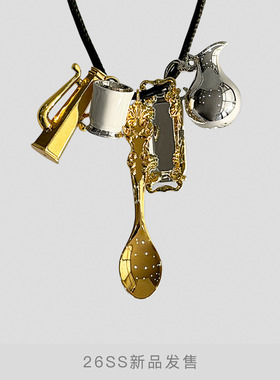 DYMONLATRY金银色吊坠皮绳项链