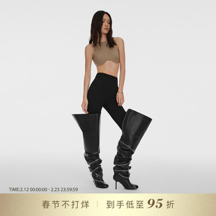 DYMONLATRY 25秋冬新款拉链宽筒高跟过膝堆堆靴圆头高筒靴女靴子