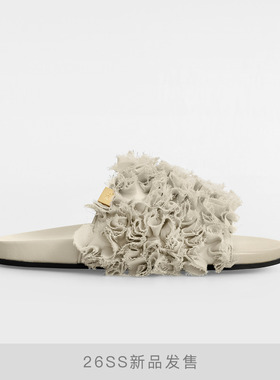 DYMONLATRY 2026SS新款褶皱网纱一字带拖鞋子女