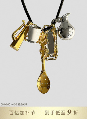 DYMONLATRY金银色吊坠皮绳项链