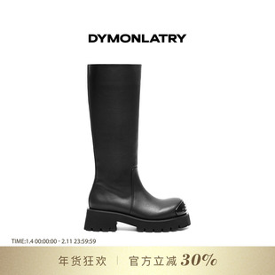 DYMONLATRY 2025新款大圆头骑士靴 金属装饰大圆头高筒靴