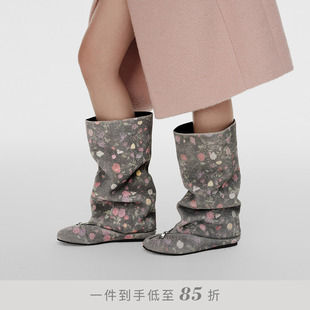 DYMONLATRY 2025秋冬新款拉链装饰宽筒堆堆靴中筒靴女靴子