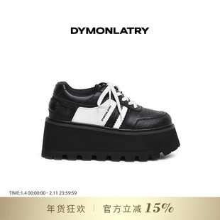 DYMONLATRY 2025设计师新款厚底松糕女鞋复古系带黑白撞色板鞋