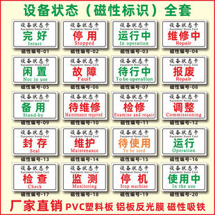 设备状态磁性标识牌设备状态卡完好维修中合格待检停用停机机械状态卡橡胶软磁吸铁标贴标志提示牌标牌状态牌