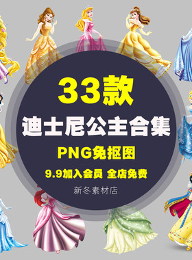 白雪公主人物服装饰印花PNG图片 格林童话迪士尼宝宝生日宴PS素材