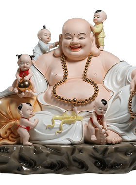 微美羊脂玉弥勒佛像招财陶瓷