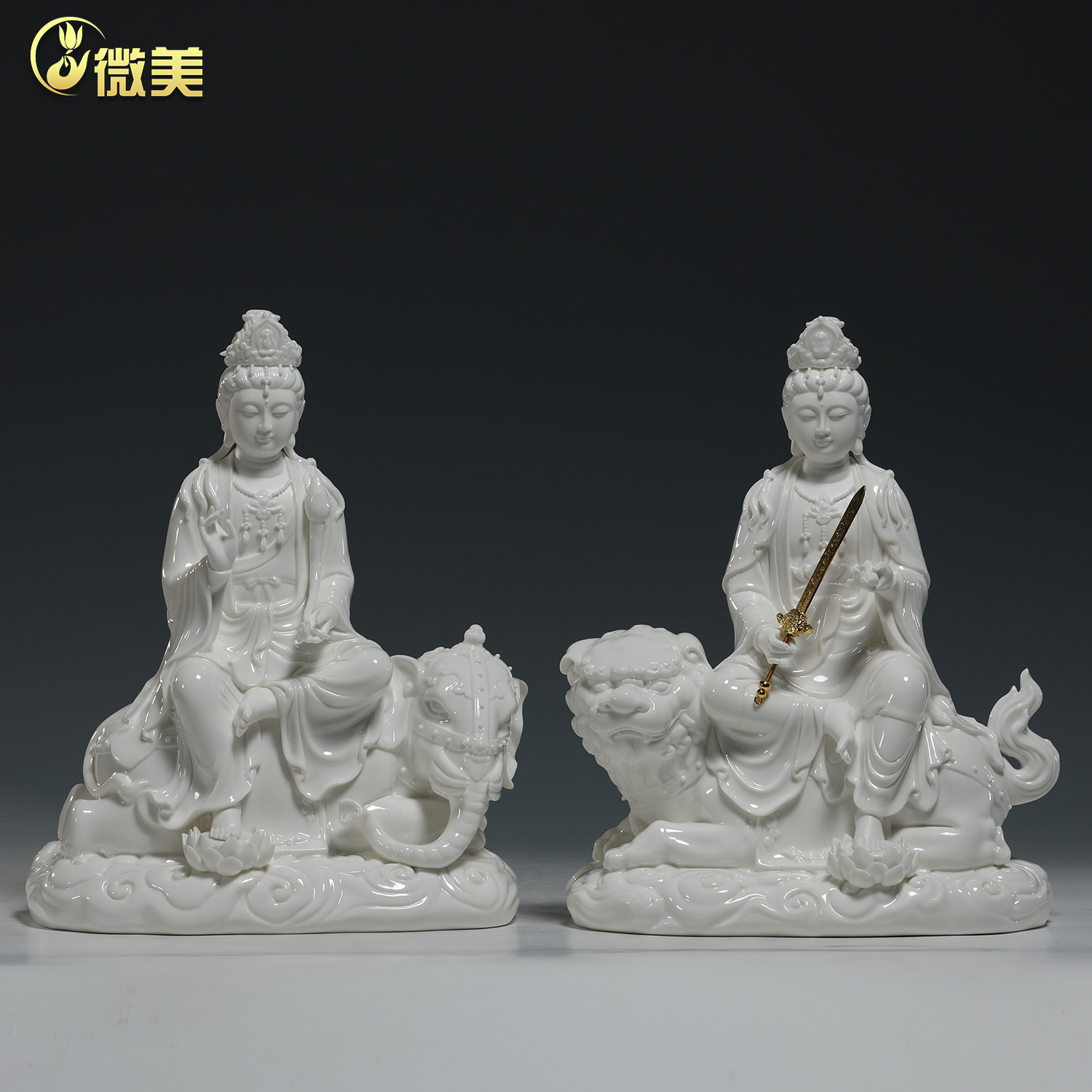 微美12至20寸文殊普贤菩萨神像家用书房供奉摆件佛像工艺品摆设