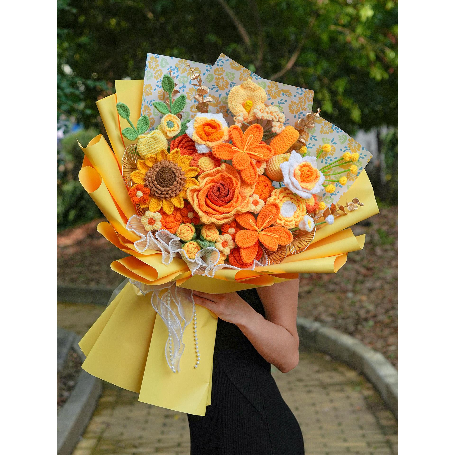 生日礼物针织毛线花束彷真手工编织向日葵郁金香手捧花送女友闺蜜
