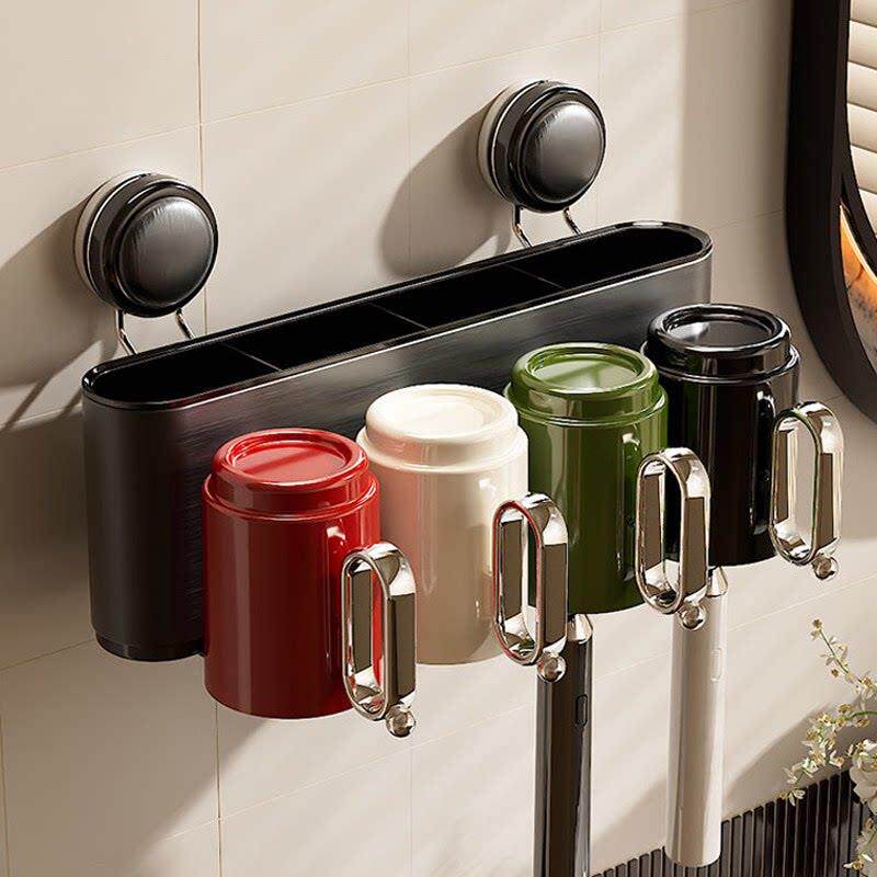 不锈钢吸盘牙刷置物架壁挂式免打孔卫生间洗漱口收纳牙杯2025新款