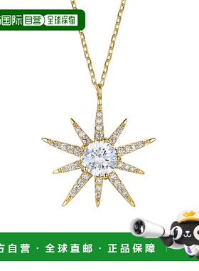 自营 geneviveSterling Sivler 14k 镀金钻石方晶锆石 10 点星爆