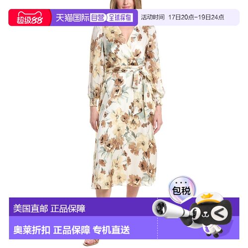 自营Anne Klein Balloon Sleeves Midi Dress - white 美国奥莱直