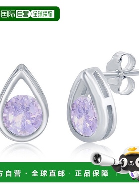 自营 simona纯银梨形耳环配圆形“十月诞生石”宝石耳钉 - 粉红色