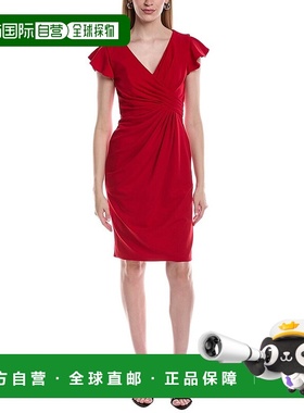 自营Rene Ruiz V-Neck Flutter Sleeve Draped Cocktail Dress -