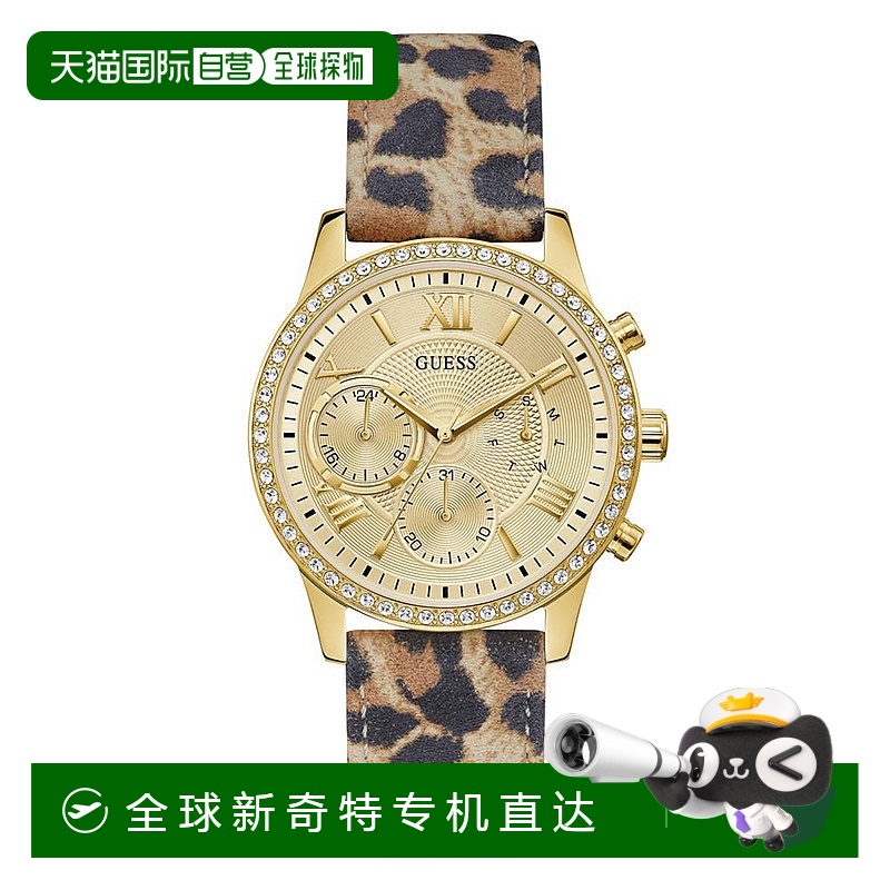 【美国直邮】GUESS|女士金色 Glitz 动物印花真皮表带多功能手表4
