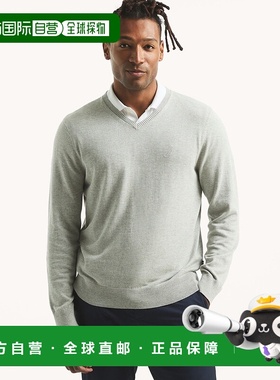 自营 Nautica男式Navtech V领毛衣-灰色麻灰色 美国奥莱直发