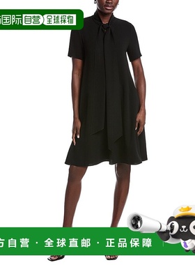 自营Lafayette 148 New York Scarf Collar Shift Dress - black