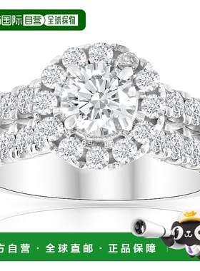 自营 pompeii32 1/2 克拉光环圆形钻石双排订婚戒指 10k 白金 - 1