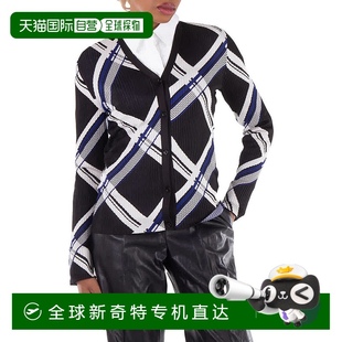 美国奥莱 自营 chk 黑色ip 直发 Burberry格子提花V领真丝开衫