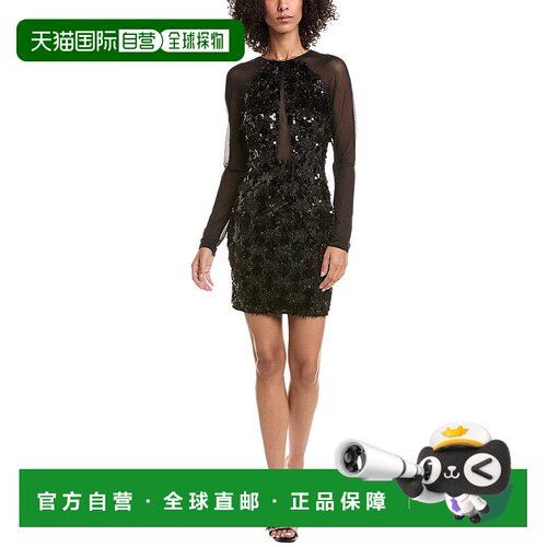 自营Tadashi Shoji Dina Sequin Eyelash Fringe Mini Dress - bl