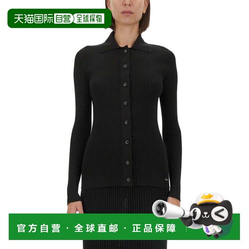 自营kitonBlack Ribbed Sweater With Classic Collar - black 美